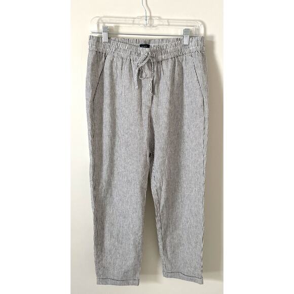 J.Crew Linen Striped Elastic Waist Casual Pants Black Size 6 NEW - Picture 1 of 9